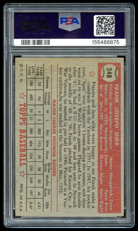 1952 Topps #248 Frank Shea Spec PSA 5 view 2