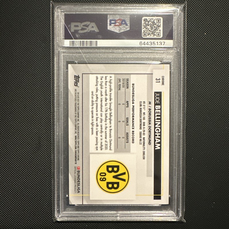 Jude Bellingham 2020-21 Topps Chrome Bundesliga #31 Sapphire Rookie RC PSA 8 view 2