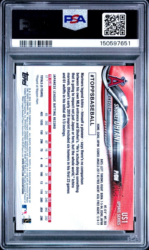 Shohei Ohtani 2018 Topps Update #US1 Rookie PSA 9 view 2