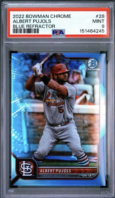 2022 Bowman Chrome Albert Pujols Blue Refractor #28 PSA 9 Mint Cardinals 087/150