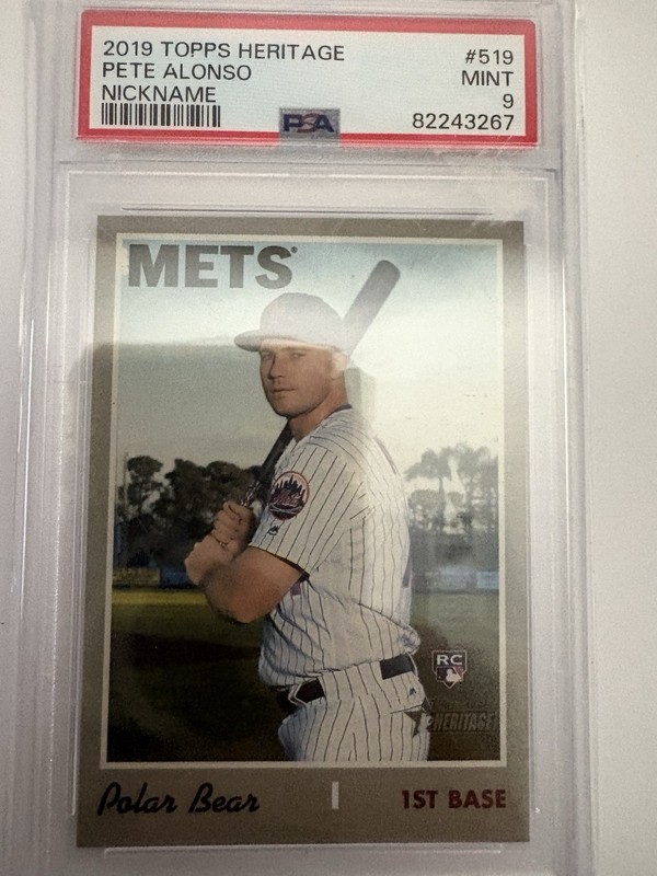 2019 Topps Heritage Pete Alonso Nickname Variation Polar Bear RC Rookie PSA 9