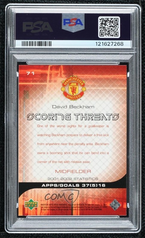 2002 Upper Deck Manchester United Scoring Threat David Beckham PSA 10 GEM MT 8uc view 2