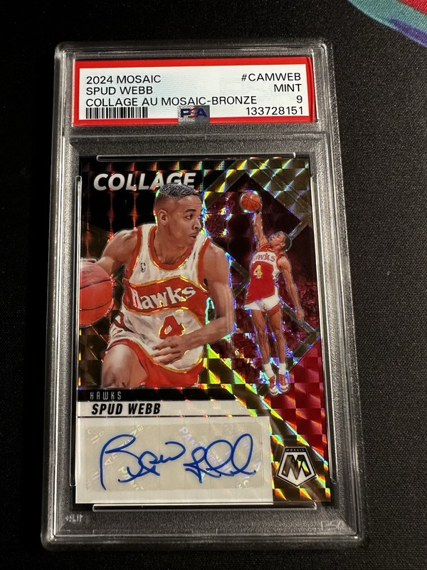2024-25 Panini Mosaic Spud Webb Collage Mosaic Bronze Prizm Auto /49 Hawks PSA 9