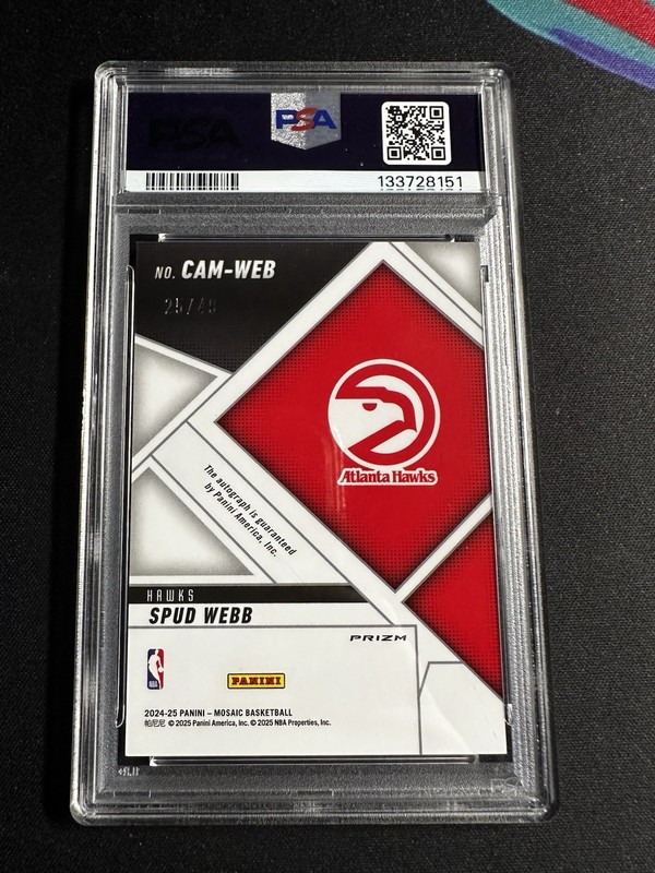 2024-25 Panini Mosaic Spud Webb Collage Mosaic Bronze Prizm Auto /49 Hawks PSA 9 view 2