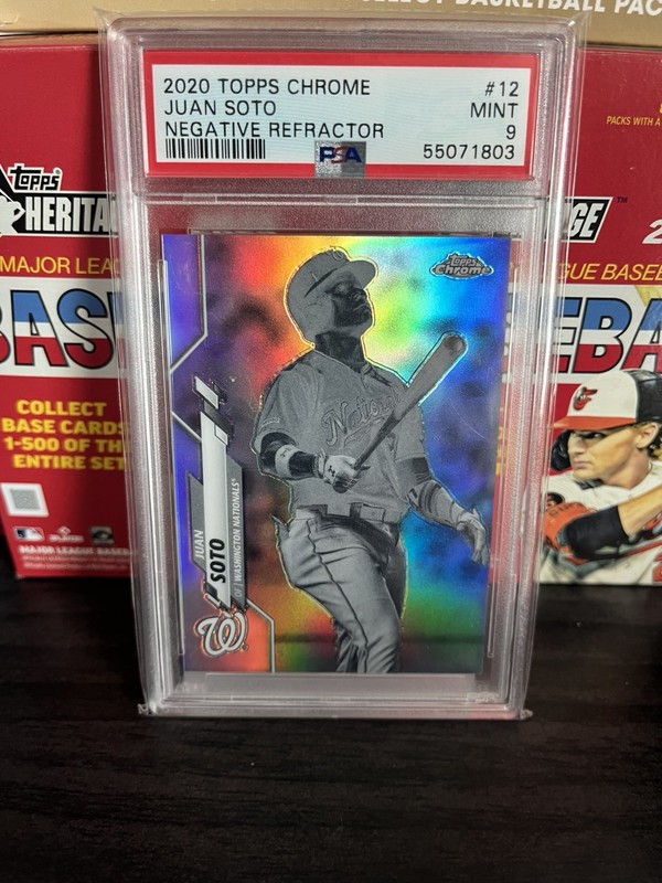 Juan Soto 2020 Topps Chrome NEGATIVE REFRACTOR PSA 9 #12. Mint SP Parallel view 1