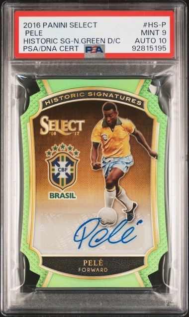 PELE 2016 SELECT HISTORIC SIGNATURES NEON GREEN AUTO /20 #HS-P PSA 9 DNA 10 MINT