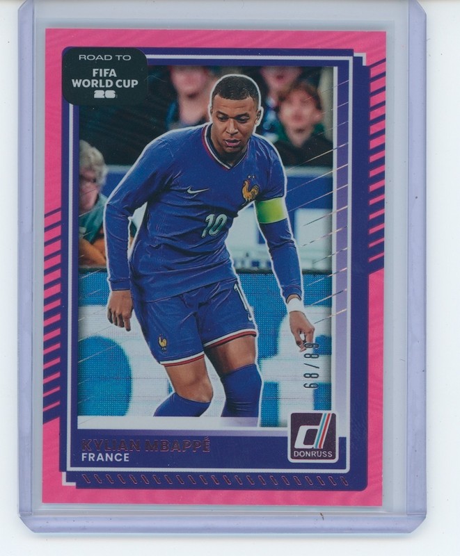 Kylian Mbappe 2022025-26 Donruss FIFA #145 Kylian Mbappe Pink Swirl /89