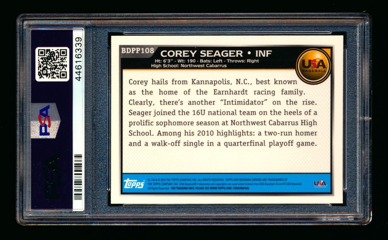 2010 BOWMAN CHROME COREY SEAGER RC 1ST ROOKIE CARD USA DODGERS PSA 10 GEM MINT! view 2