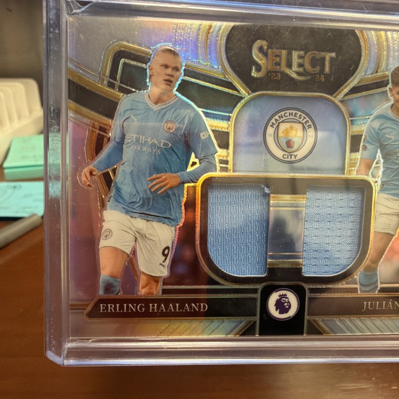 2023-24 Panini Select Erling Haaland Julián Álvarez Prizm Dual Swatches #DS-EJ🔥 view 2