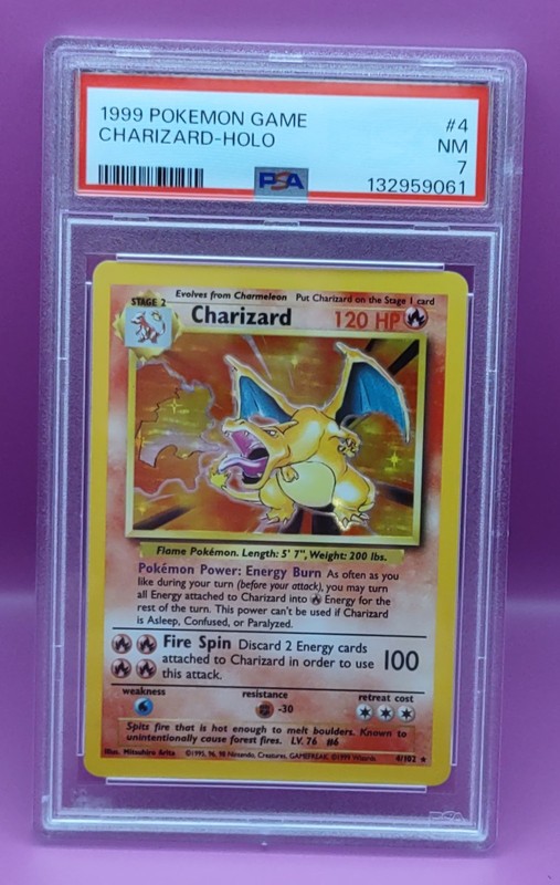 Graded 1999 Pokemon Game Holo Charizard Unlimited 4 Card ~ PSA 7