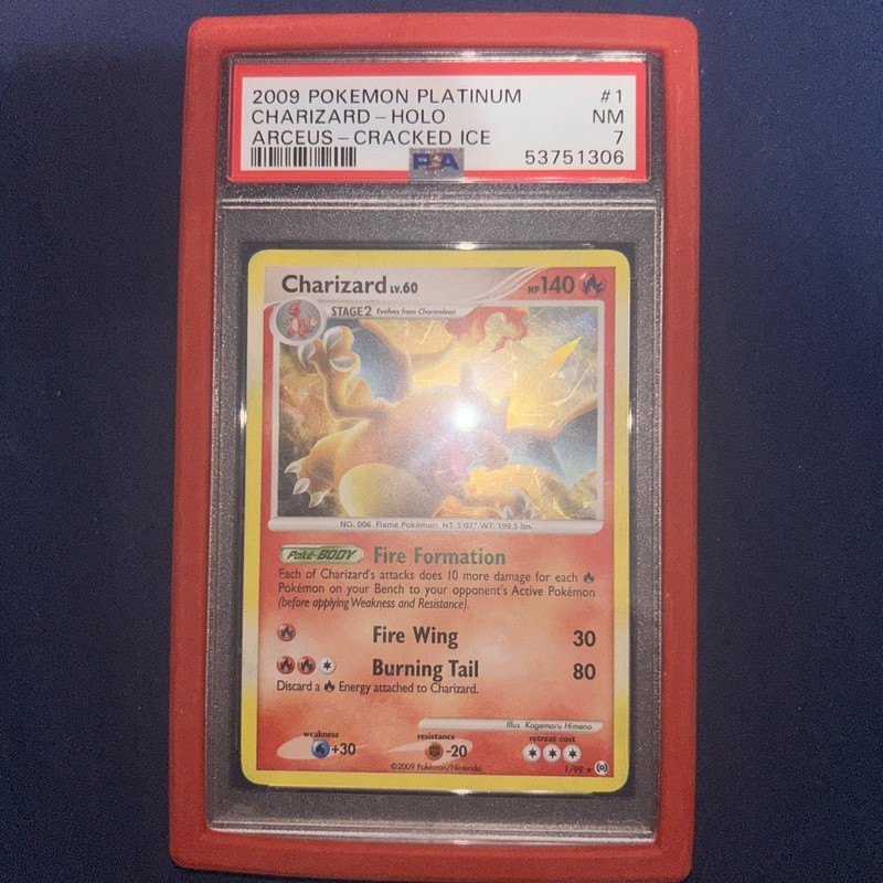 Charizard 1/99 Cracked Ice Holo Bleed Pokémon 2009 Platinum Arceus PSA 7 NM 