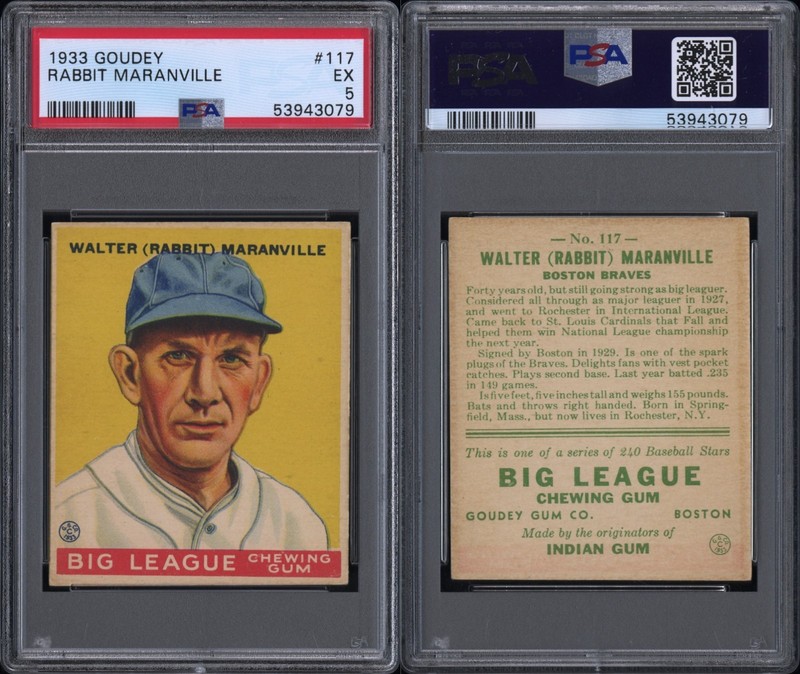 1933 Goudey Rabbit Maranville #117 PSA 5