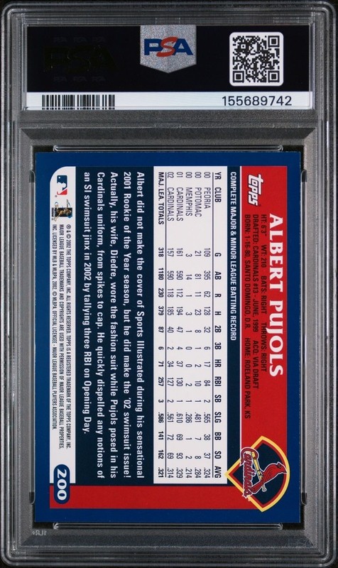 2003 Topps #200 Albert Pujols MINT PSA 9 Cardinals view 2
