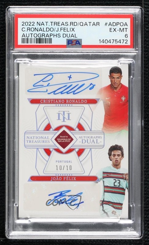 2022 National Treasures Road to World Cup Dual Auto 10/10 Ronaldo & Felix PSA 6