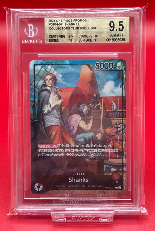 2025 One Piece, Collectors Club Exclusive, SHANKS L, OP09-001, BGS 9.5, GEM-MINT