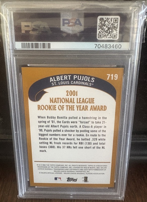2002 TOPPS #719 ALBERT PUJOLS PSA 10 GEM MINT FUTURE HOF! view 2