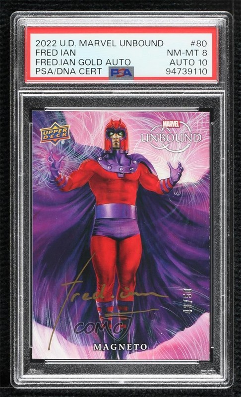 2022 Upper Deck Marvel Unbound Auto 43/50 Magneto (fredian) #80 PSA 8 Auto c6s