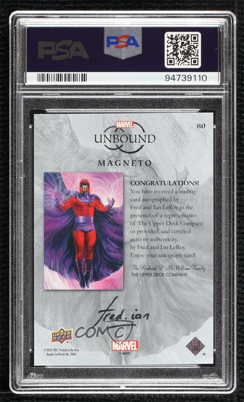 2022 Upper Deck Marvel Unbound Auto 43/50 Magneto (fredian) #80 PSA 8 Auto c6s view 2