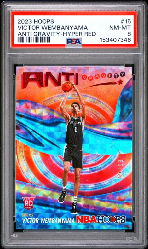 2023-24 Panini NBA Hoops- Anti Gravity Victor Wembanyama #15 Hyper Red /99 PSA 8