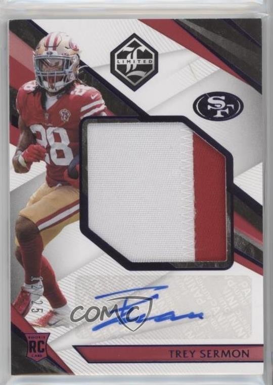 2021 Panini Limited Spotlight Amethyst 12/25 Trey Sermon #166 Patch Auto 9su