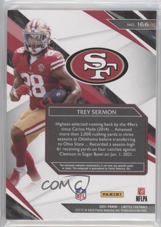 2021 Panini Limited Spotlight Amethyst 12/25 Trey Sermon #166 Patch Auto 9su view 2