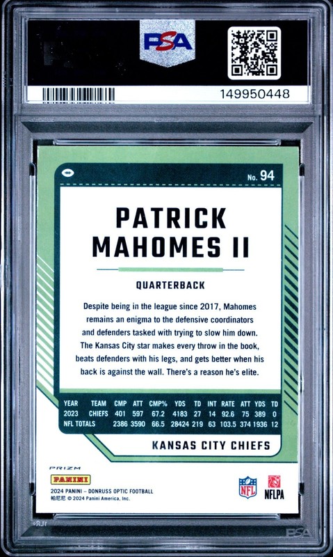 2024 Donruss Optic Patrick Mahomes II Stars #94 PSA 10 GEM MINT view 2