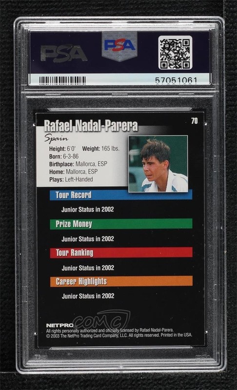 2003 NetPro Rafael Nadal #70 PSA 10 GEM MT h8b view 2
