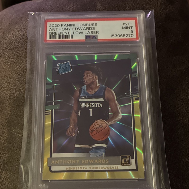 2020-21 Panini Donruss Anthony Edwards Rated Rookie #201 G/Y Laser PSA 9