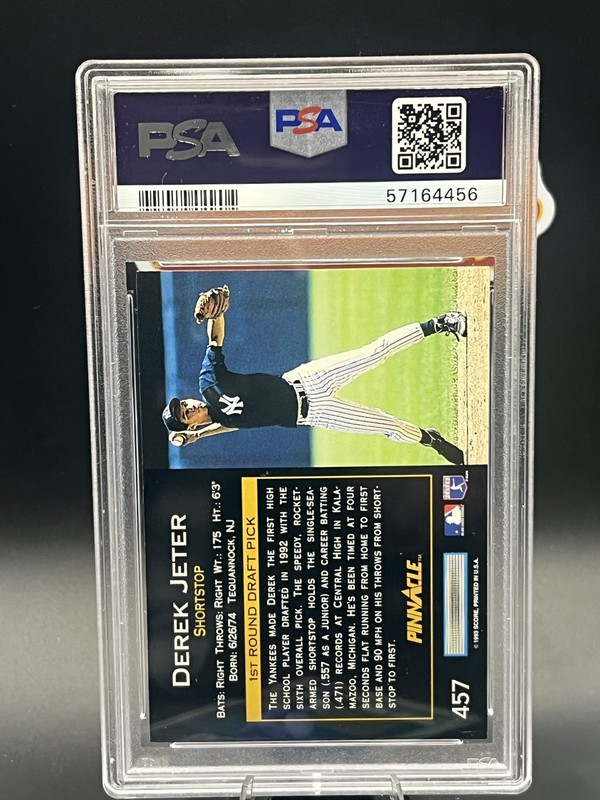 #457 Derek Jeter 1993 Pinnacle Rookie PSA 8 #TheCaptain view 2