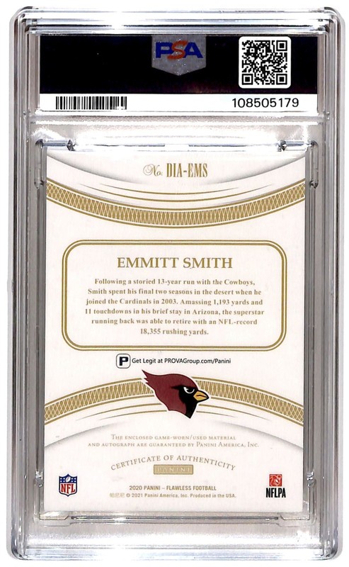 2020 Flawless Patch Auto GAME WORN / USED 3/10 Emmitt Smith Auto PSA 9 ES6 view 2