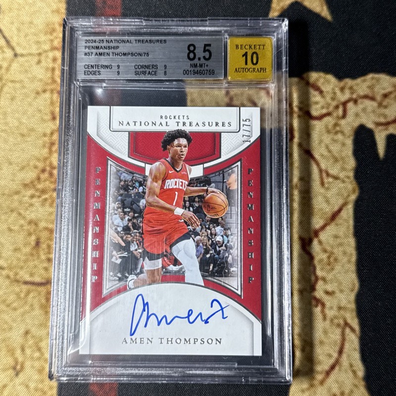 2024-25 Panini National Treasures Penmanship Amen Thompson Auto /75 BGS 8.5/10