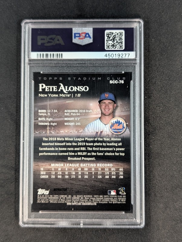 *RARE INSERT*  2019 Stadium Club Chrome Pete Alonso RC  PSA 10 view 2