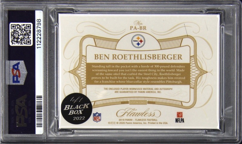 Ben Roethlisberger 1/1 2019 Panini Flawless Patch Autographs Black Box #PABR view 2