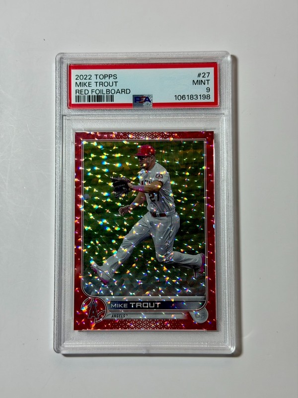 Mike Trout 2022 Topps Series 1 Red Foilboard /199 PSA 9 MINT LA Angels #27 SP view 2