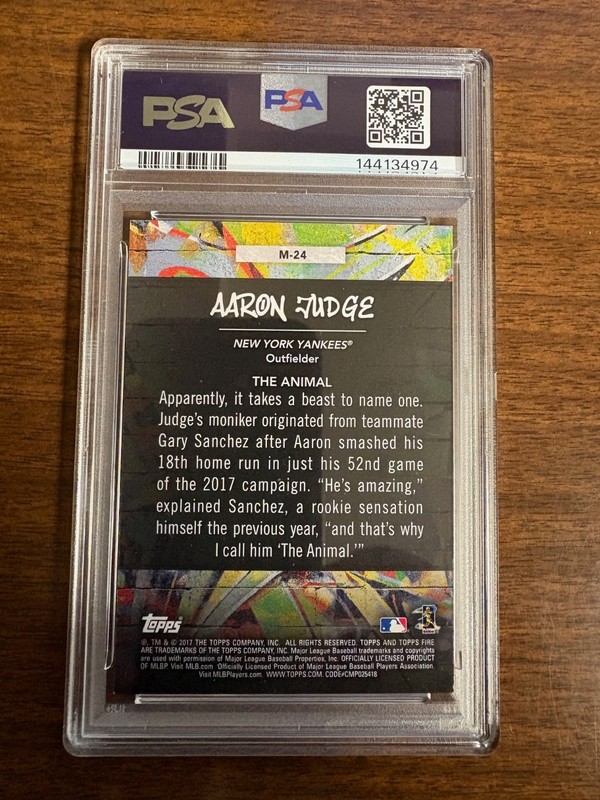 2017 Topps Fire Aaron Judge Monikers RC #M-24 PSA 8 NM-MT view 2