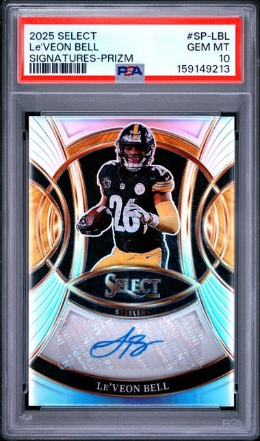 2025 Panini Select Signatures Silver Prizm Le'Veon Bell #SP-LBL Auto PSA 10 GEM