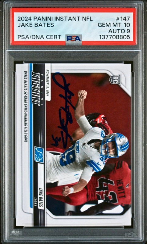 Jake Bates Rookie 2024 Panini NFL #147 Detroit Lions PSA 10 Auto 9