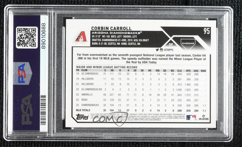 2023 Topps Chrome Prism Refractor Corbin Carroll #95 PSA 8 rf2 view 2