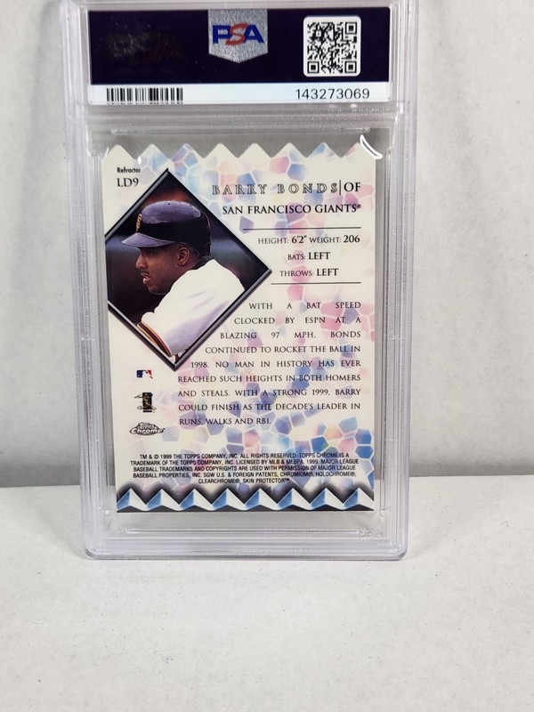 1999 Topps Chrome Lords of the Diamond #LD9 Barry Bonds Refractor PSA Mint 9 view 2