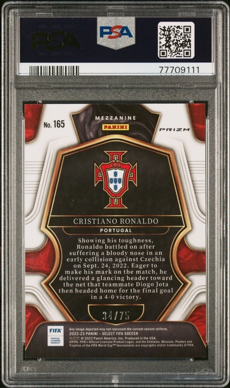 2022-23 Panini Select FIFA Cristiano Ronaldo Purple Prizm /75 #165 PSA 10 Gem view 2