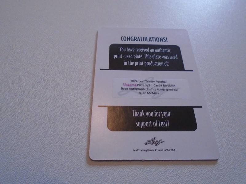 2024 Leaf Trinity Football MAGENTA Plate #1/1 Auto Jalen McMillan BUCS STAR! view 2