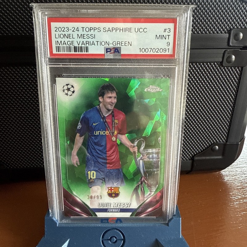 23-24 Chrome Uefa Club Competitions Sapphire Ed Image Var Messi #CVS3 Green /99