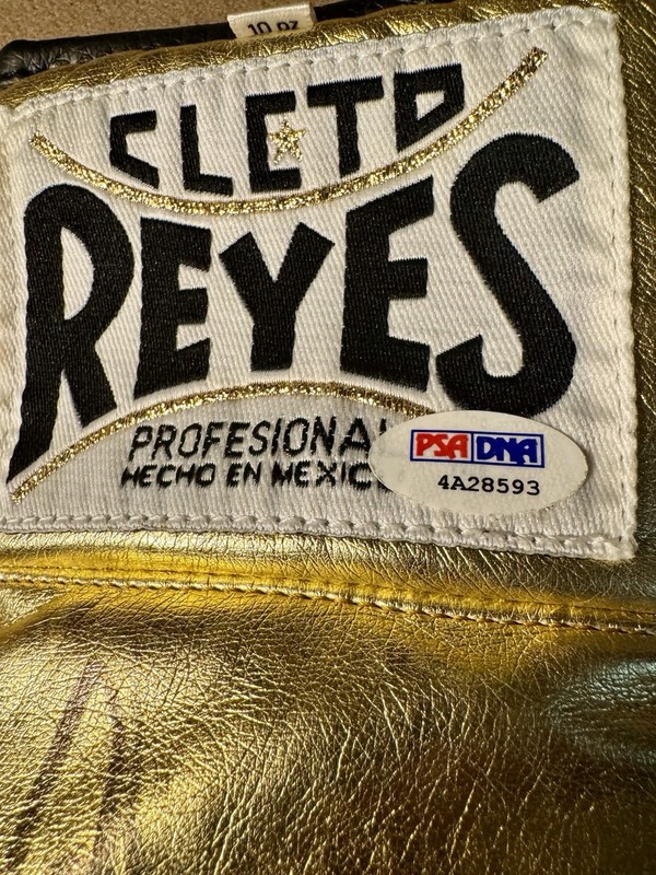 The Best FLOYD MAYWEATHER JR Signed AUTO Gold Reyes BOXING GLOVE PSA “Cents = $” view 2
