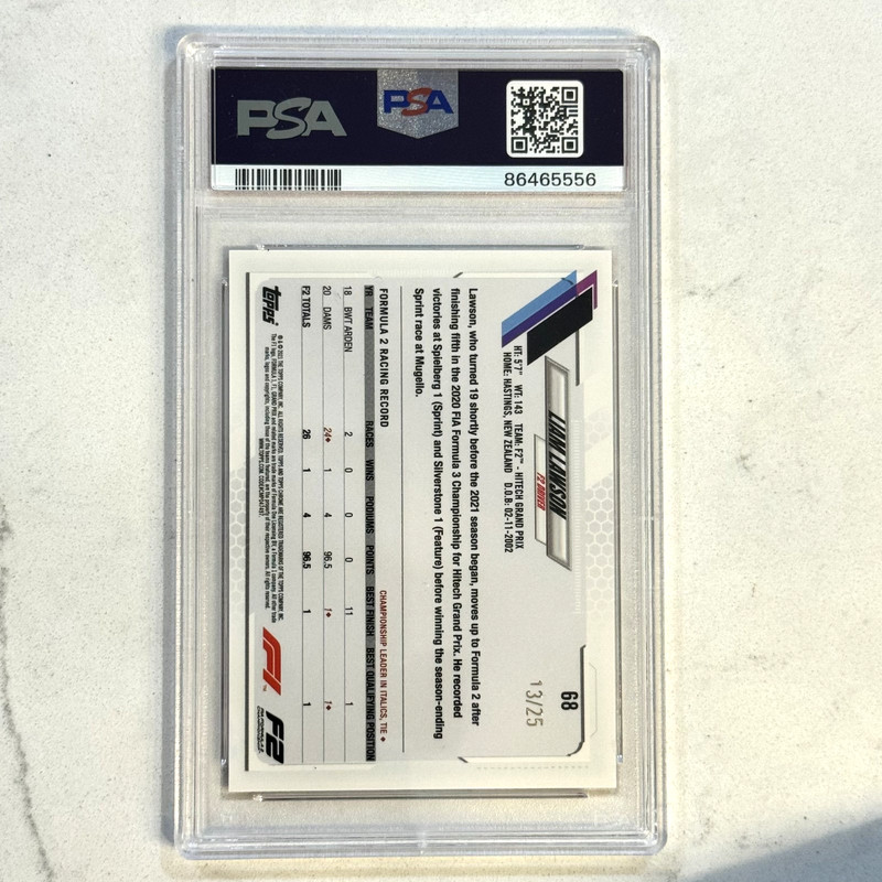 2021 Topps Chrome Formula 1 F1 #68 Liam Lawson Orange Wave Refractor /25 PSA 10 view 2