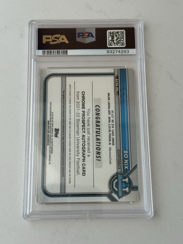 2021 BOWMAN UNIVERSITY BO NIX /25 AUTO PSA 10 FIRST  BOWMAN ORANGE SHIMMER view 2