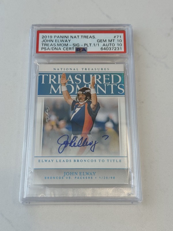 2019 National Treasures Treasured Moments John Elway Auto 1/1 One Of One PSA 10