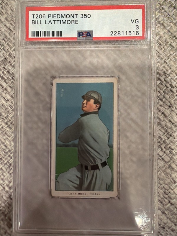 1909 T206 PIEDMONT 350 TOBACCO BASEBALL CARD PSA 3 BILL LATTIMORE TOLEDO MUD HEN