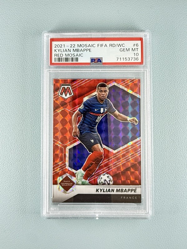 2021-22 Mosaic FIFA RT World Cup Red Pulsar Prizm Kylian Mbappe PSA 10 France!
