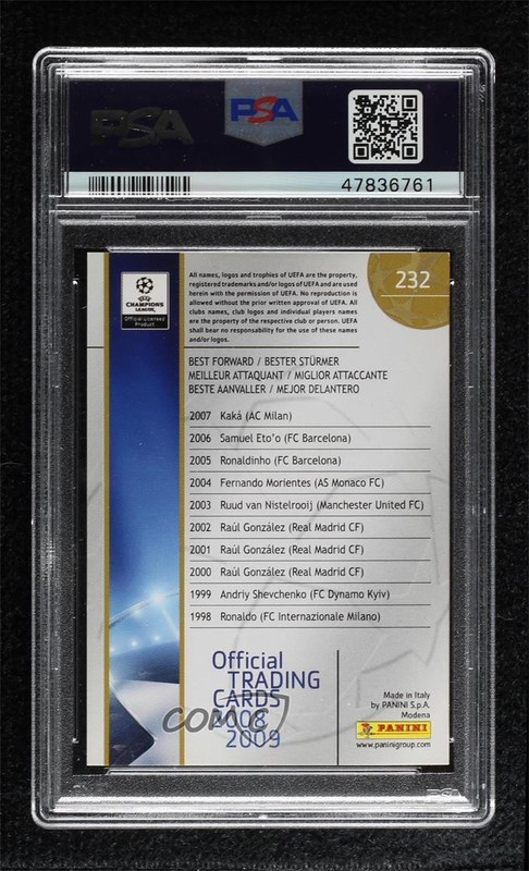 2008-09 Panini UEFA Champions League Official Cristiano Ronaldo #232 PSA 7 s6t view 2
