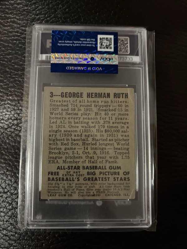 1948 Leaf #3 Babe Ruth PSA PR 1 view 2